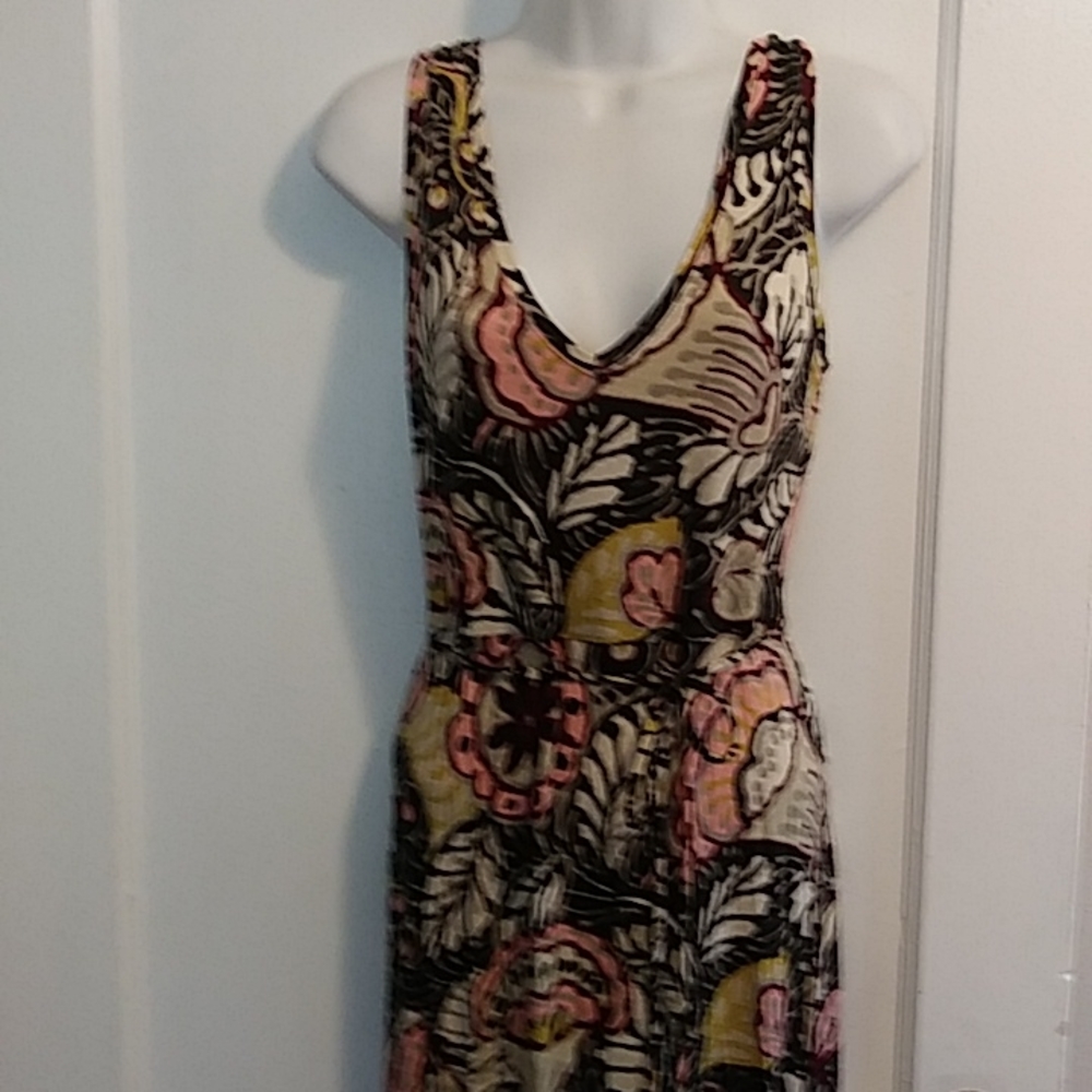 Loft sleeveless v neck abstract  floral print maxi dress. Size Petite Small.